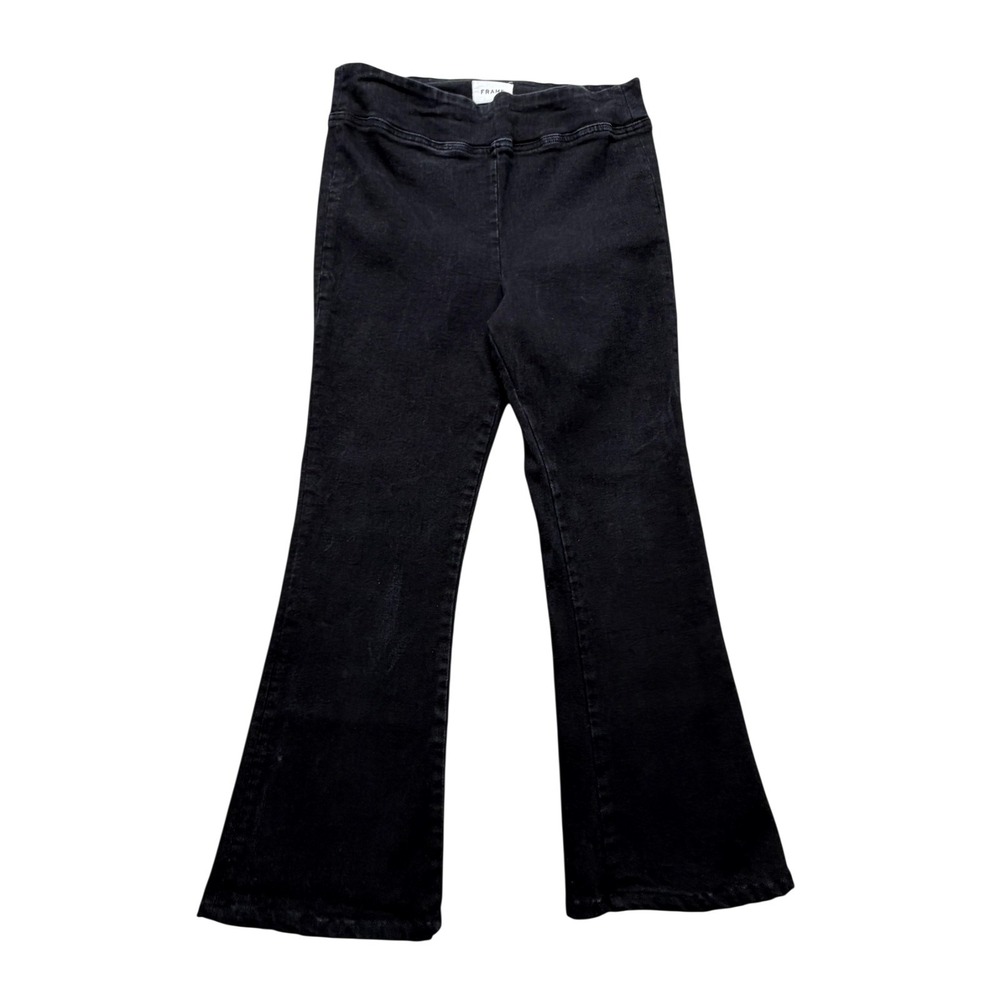FRAME Jeans Womens 30x25.5 Black Sheen Noir Slim Flare Mid Rise Stretch Tag 2
